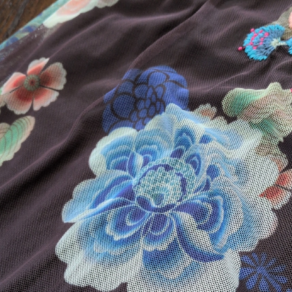 BIYA JOHNNY WAS I Floral Embroidered Mesh Sleeveless Midi Dress with Liner, S - Picture 11 of 16